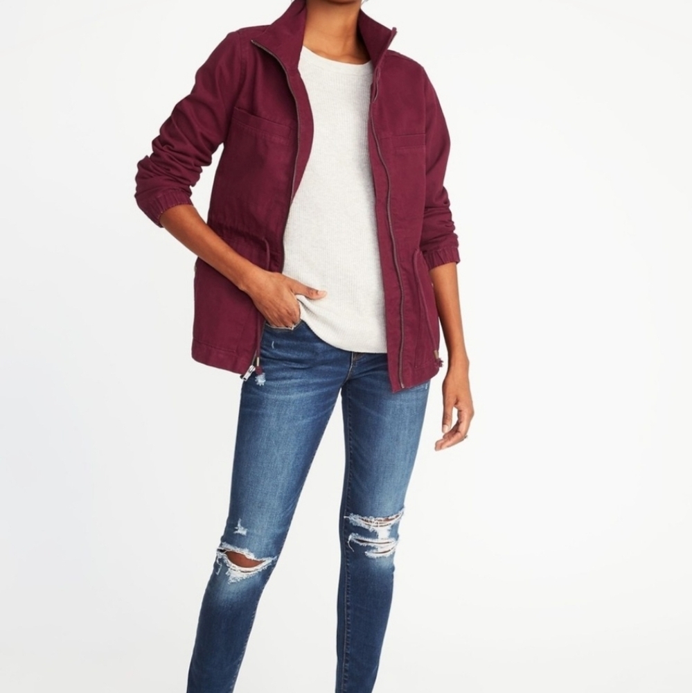 NWT🏷️ Old Navy Utility Bomber Jacket, Wine Burgundy, XS - Picture 12 of 16